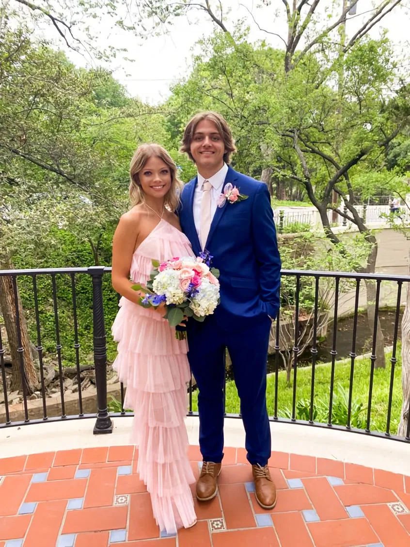 A-line Pink Tulle Tiered Long Prom Dress, Unique Prom Dress