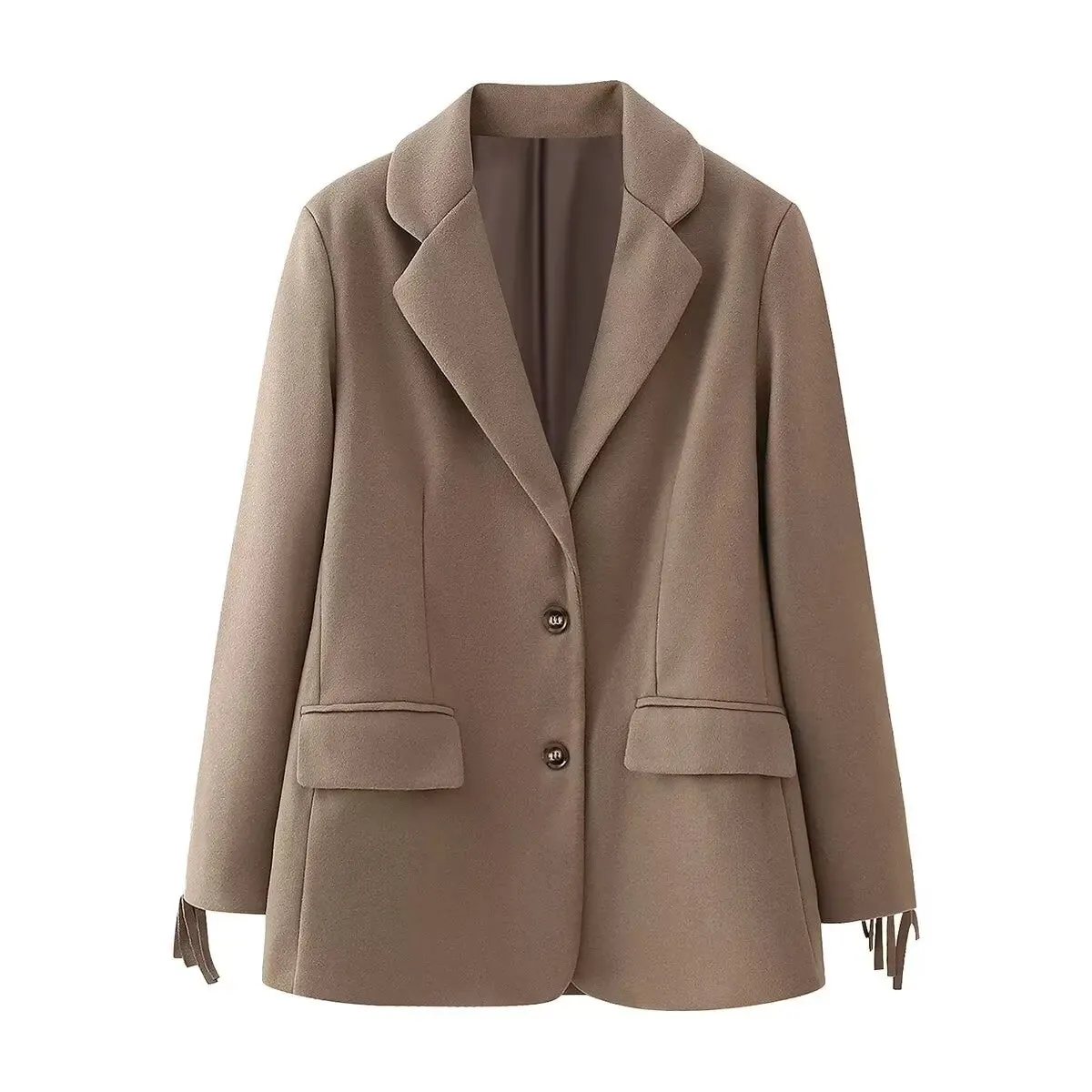 Back To School Joskaa Autumn Collar Tassel Casual Suit Jacket Fashion Single Breasted Solid Color Women's Outerwear 2024 New Commuter Office Coat Top