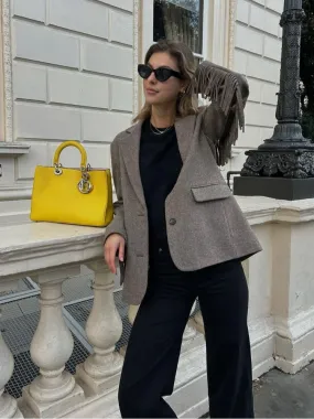 Back To School Joskaa Autumn Collar Tassel Casual Suit Jacket Fashion Single Breasted Solid Color Women's Outerwear 2024 New Commuter Office Coat Top