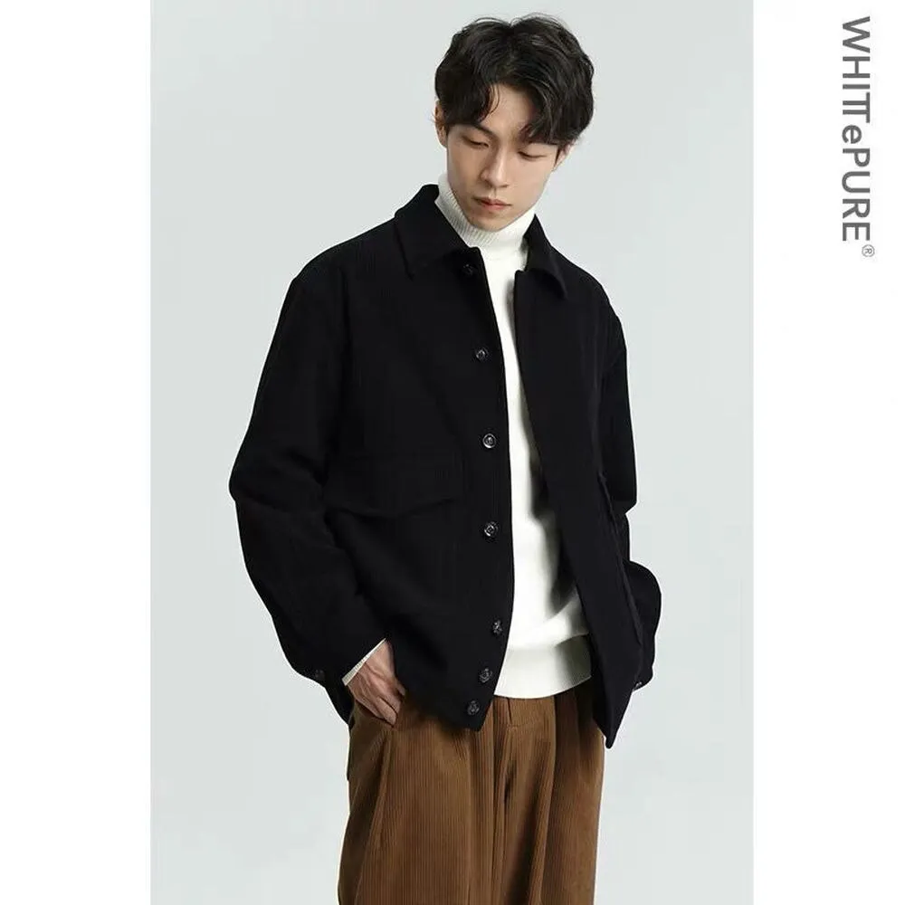 Bonsir  Spring Autumn New Corduroy Casual Jacket Men's Retro All-match Student Korean Style Trendy Coat Men's Youth Outwear Black