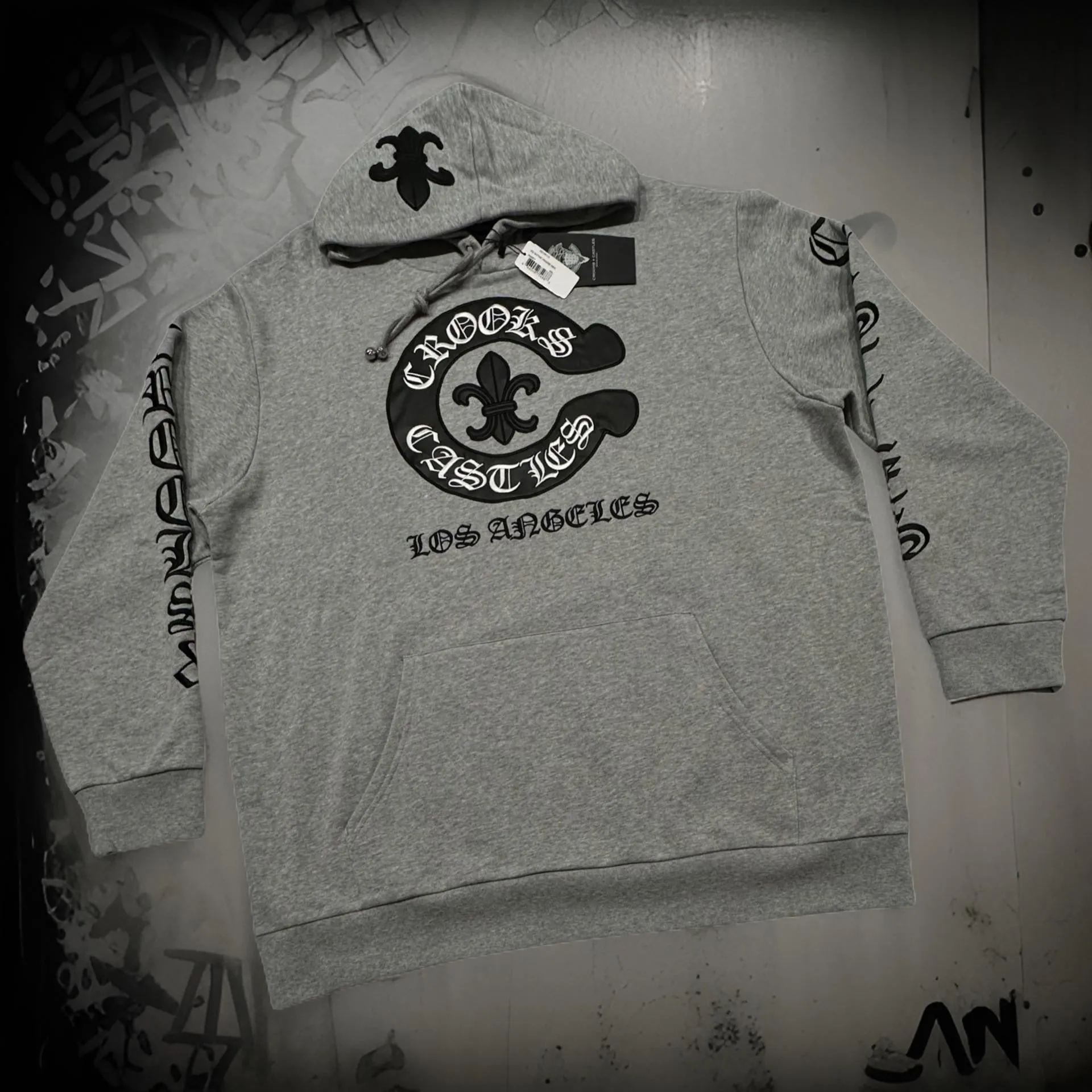 *CROOKS & CASTLES* (GREY) ~PU GOTHIC~ LUXURY PULLOVER HOODIES