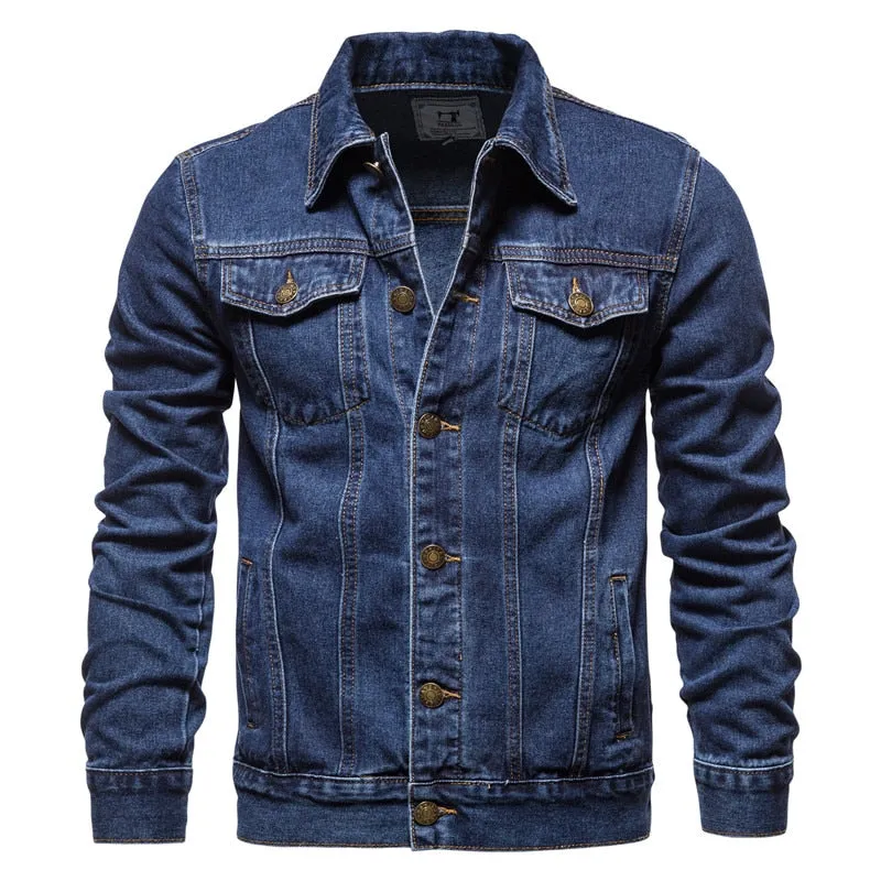 Denim Jacket Hip Hop Streetwear Punk Motorcycle Ripped Print Cowboy Outwear High Quality Casual Hole Male Jeans Coat