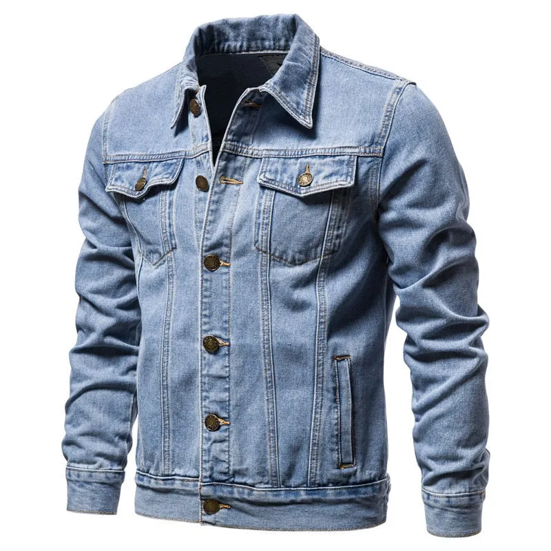 Denim Jacket Hip Hop Streetwear Punk Motorcycle Ripped Print Cowboy Outwear High Quality Casual Hole Male Jeans Coat