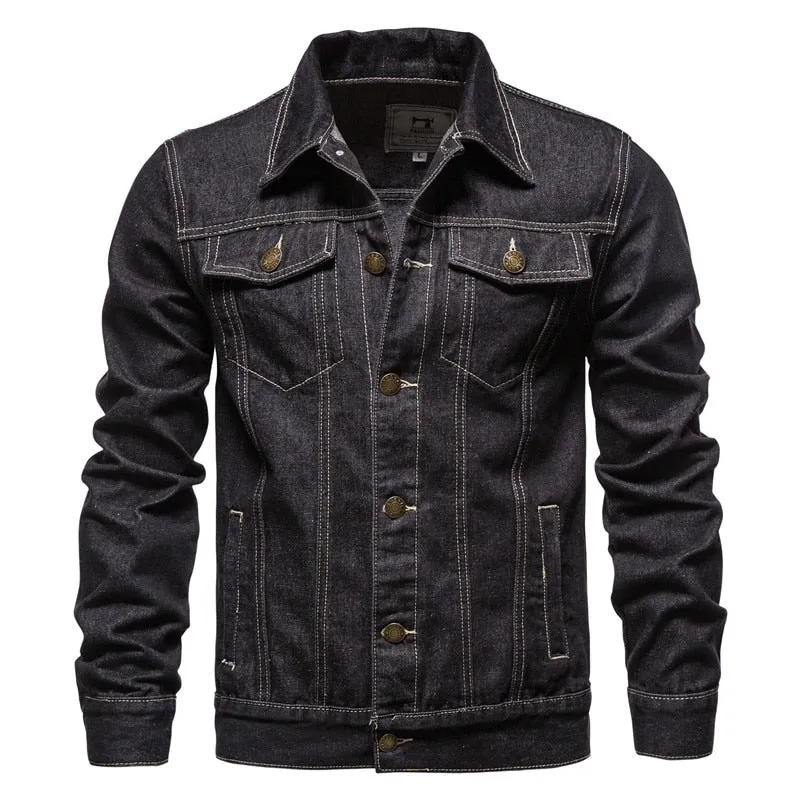 Denim Jacket Hip Hop Streetwear Punk Motorcycle Ripped Print Cowboy Outwear High Quality Casual Hole Male Jeans Coat
