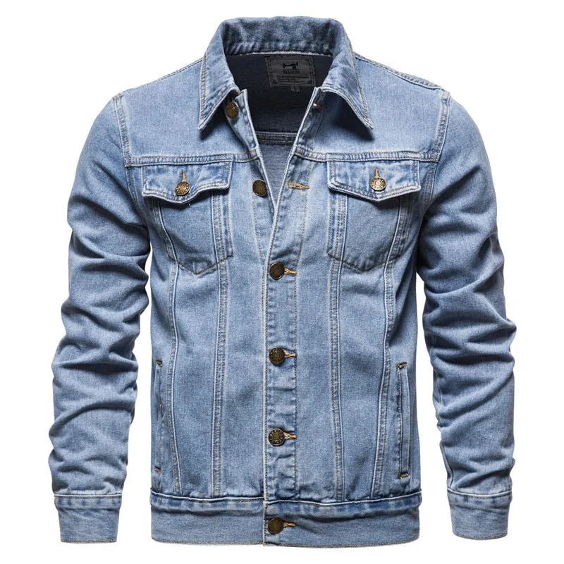 Denim Jacket Hip Hop Streetwear Punk Motorcycle Ripped Print Cowboy Outwear High Quality Casual Hole Male Jeans Coat