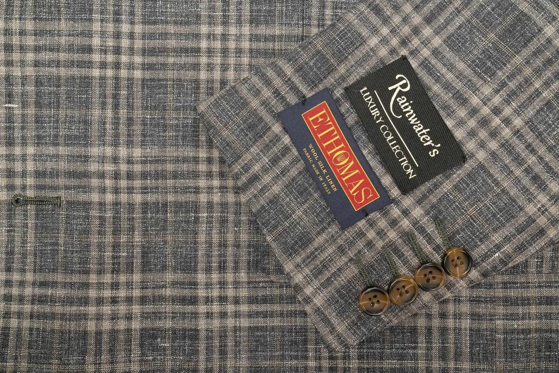 E. Thomas Grey Plaid Wool Silk & Linen Sport Coat