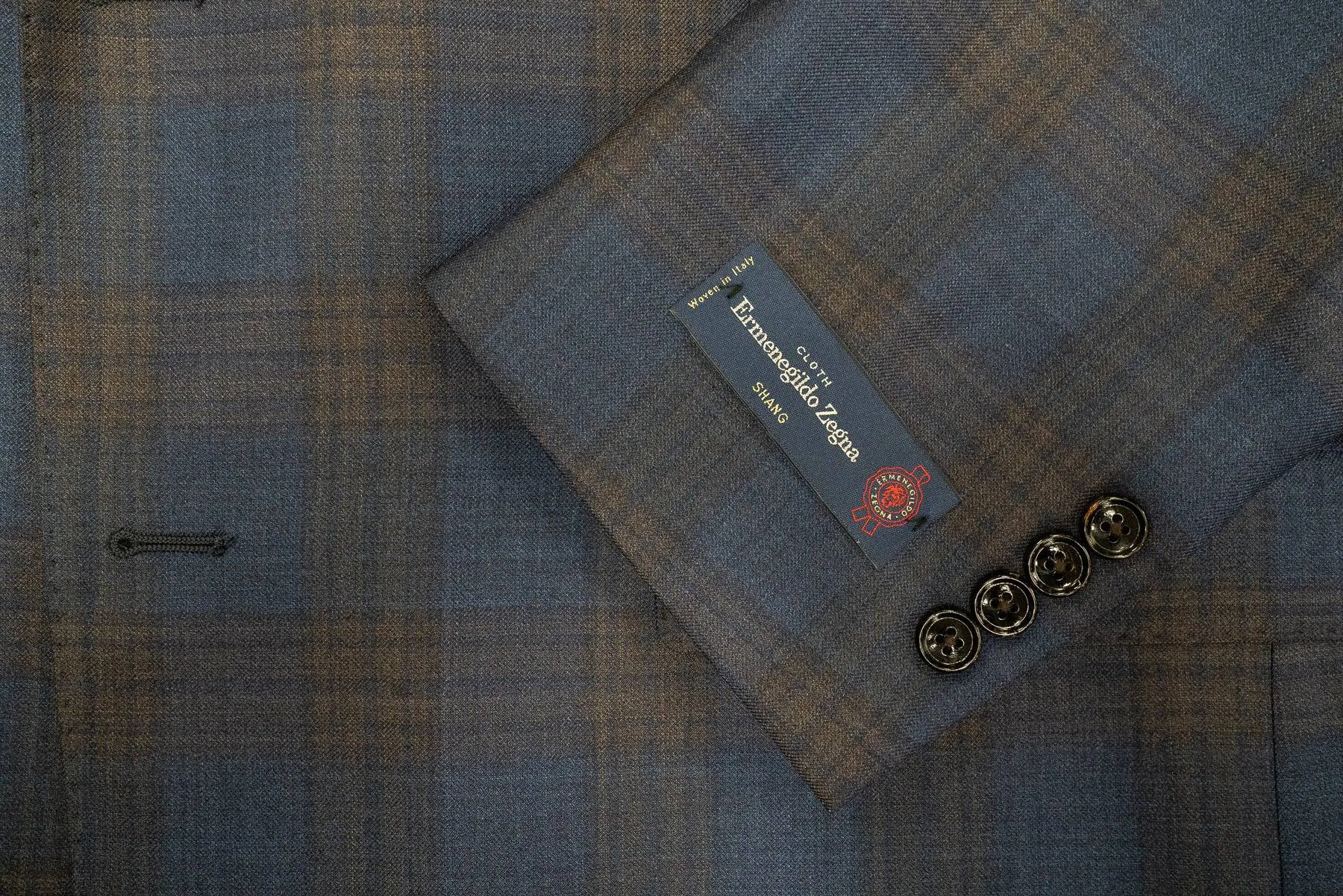 Ermenegildo Zegna Navy Brown Plaid Wool & Silk Sport Coat