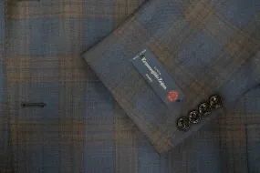 Ermenegildo Zegna Navy Brown Plaid Wool & Silk Sport Coat