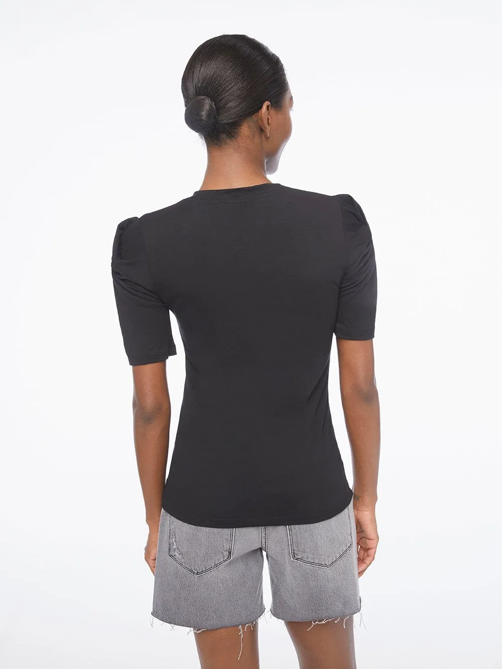 Frame - Twisted Sleeve Top in Noir
