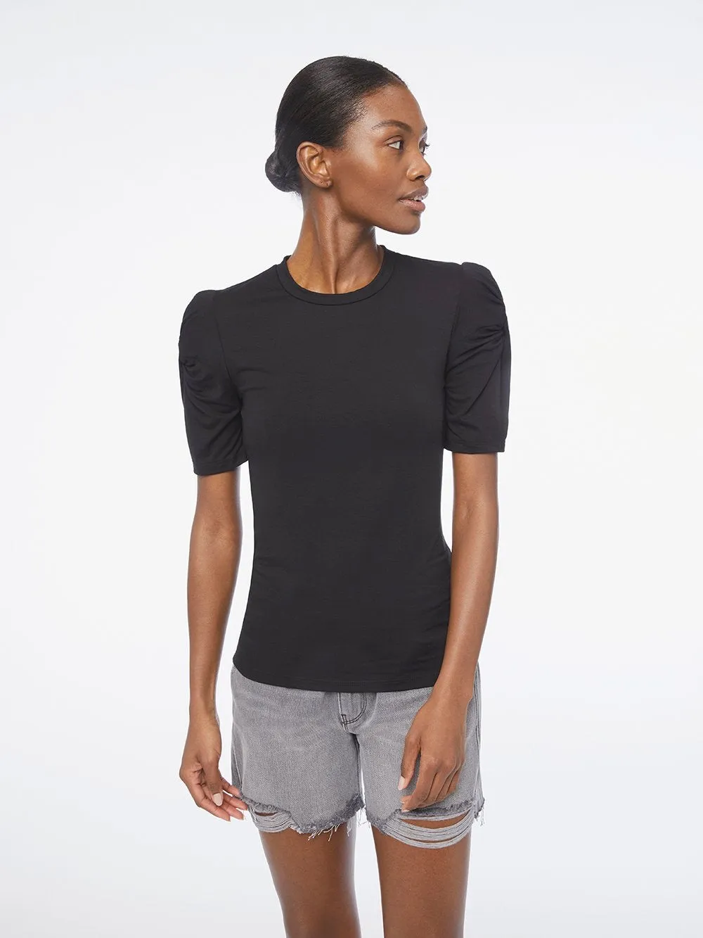 Frame - Twisted Sleeve Top in Noir