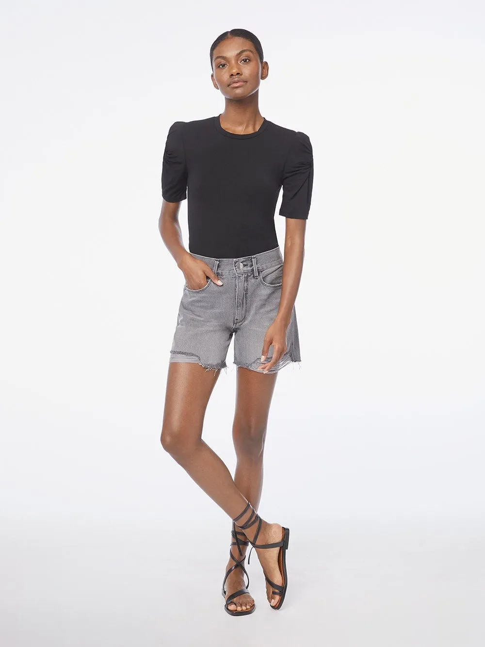 Frame - Twisted Sleeve Top in Noir