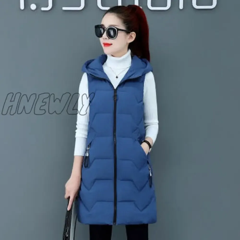 Hnewly Fashion New Autumn Winter Long Cotton Vest Women Jacket Korean Hooded Sleeveless Coat Plus Size Slim Warm Ladies Waistcoat 3XL
