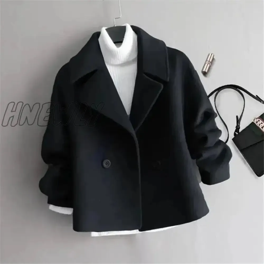 Hnewly Woolen Jacket Women's Spring Autumn New Korean Version Of Solid Color Slim Long-sleeved Lapel Short Coat Fashion Commuting
