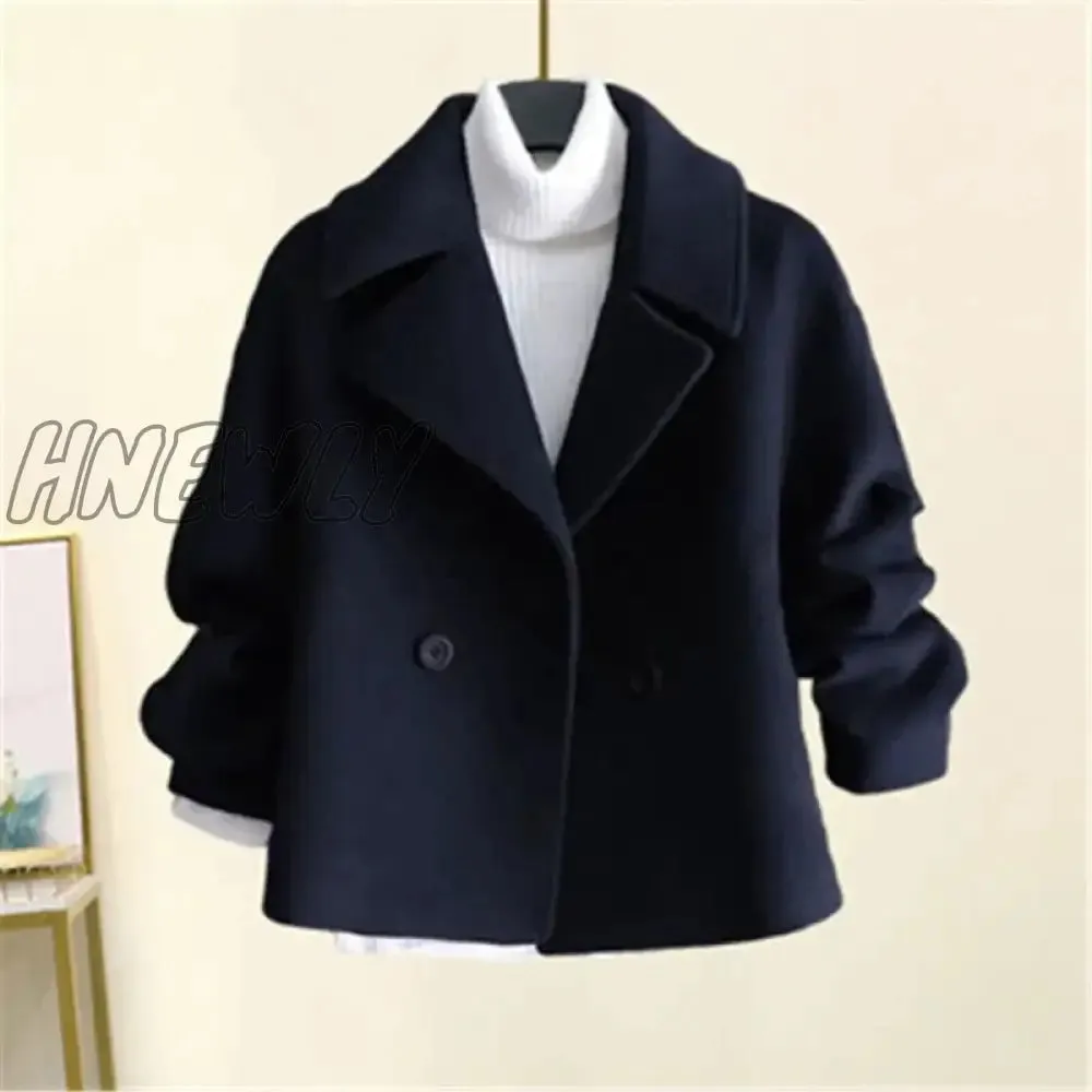 Hnewly Woolen Jacket Women's Spring Autumn New Korean Version Of Solid Color Slim Long-sleeved Lapel Short Coat Fashion Commuting