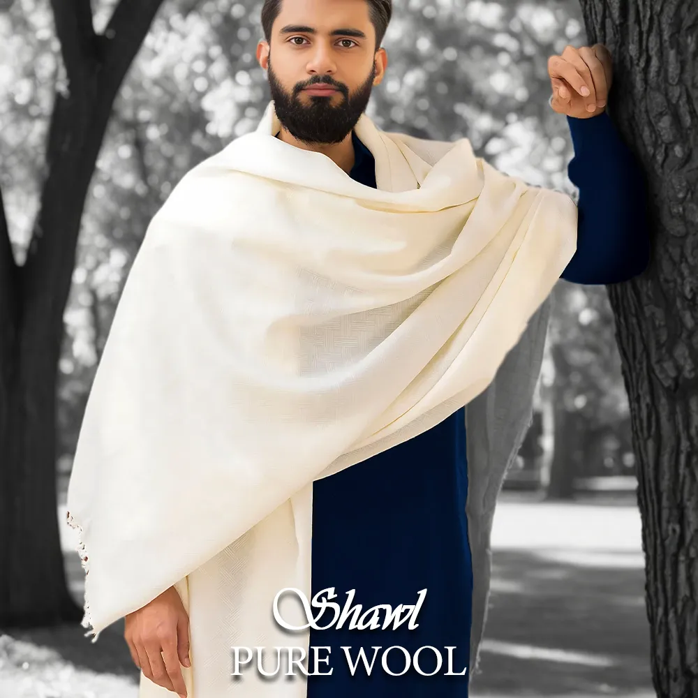 Libas-e-Andalus Pure Wool Shawl (Pearl White)