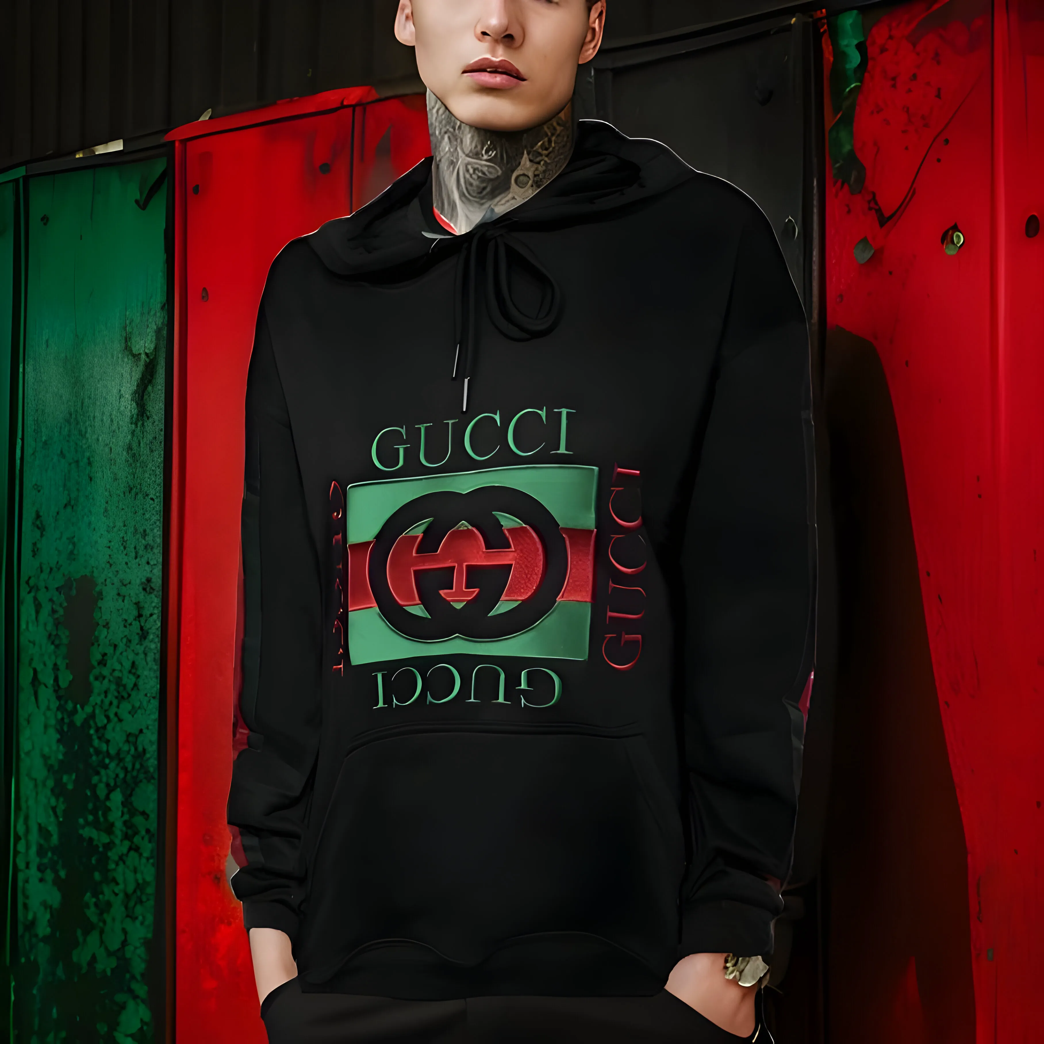 ^LUXURY^ BLACK-MULTI) ITALIAN EMBROIDERED PULLOVER HOODIES