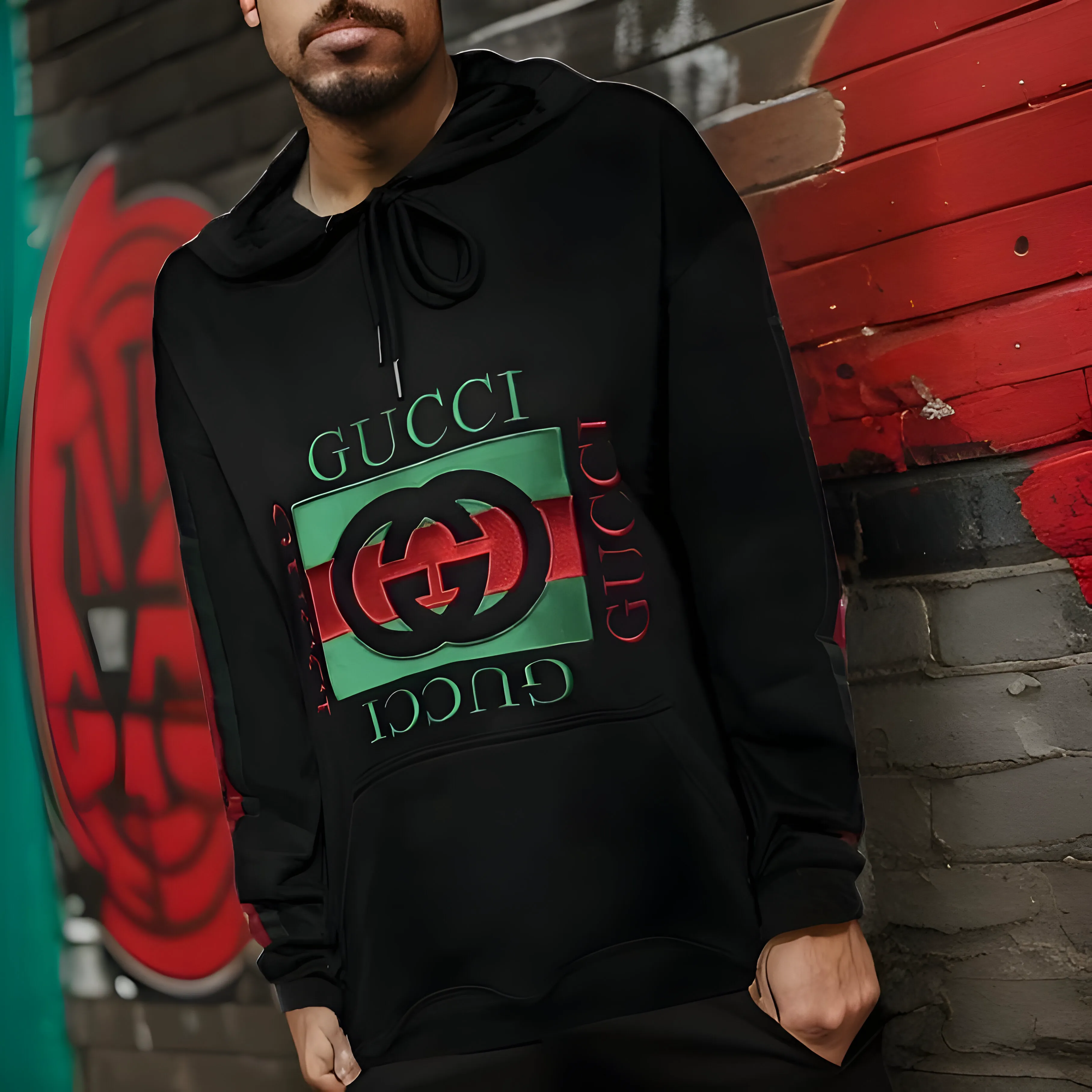 ^LUXURY^ BLACK-MULTI) ITALIAN EMBROIDERED PULLOVER HOODIES