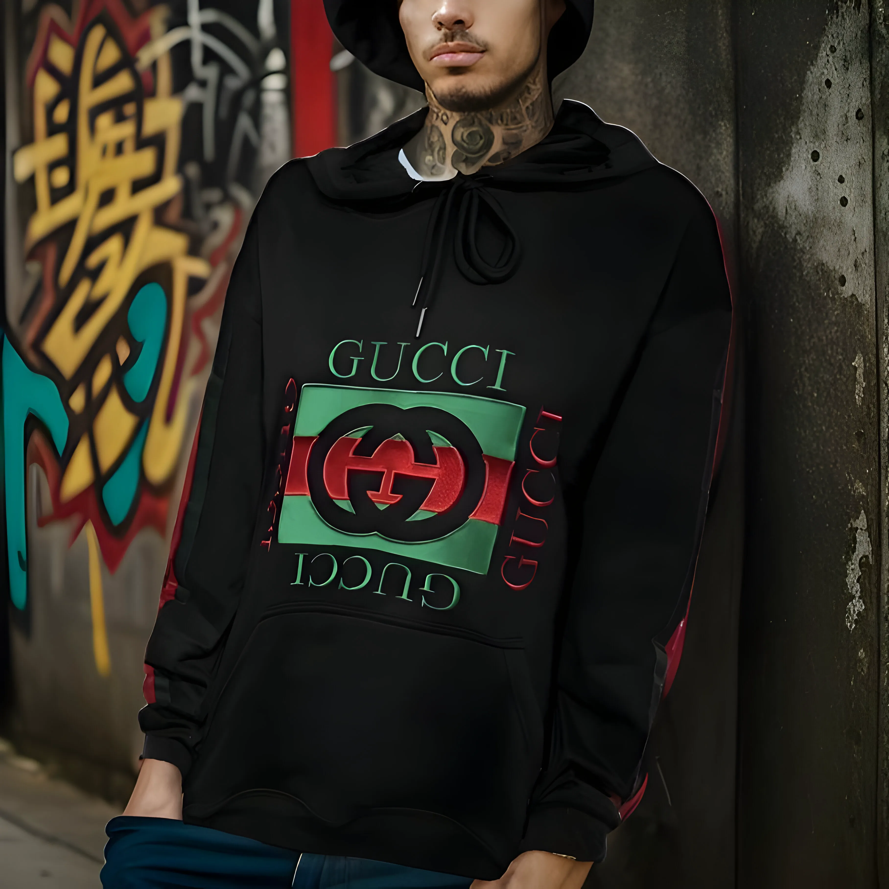 ^LUXURY^ BLACK-MULTI) ITALIAN EMBROIDERED PULLOVER HOODIES