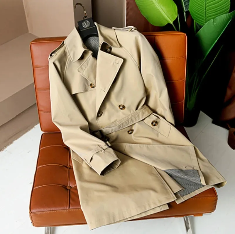 Men's Mid-length Double Breasted Trench Coat - Vintage Military Style