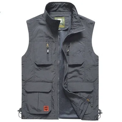 Mens Vests Quick Dry Breathable Multi Pocket Mesh Vest Sleeveless Jackets Man Outwear Fishing Waistcoats Brand Clothing