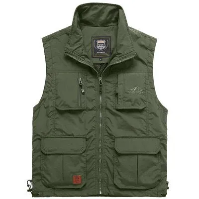Mens Vests Quick Dry Breathable Multi Pocket Mesh Vest Sleeveless Jackets Man Outwear Fishing Waistcoats Brand Clothing