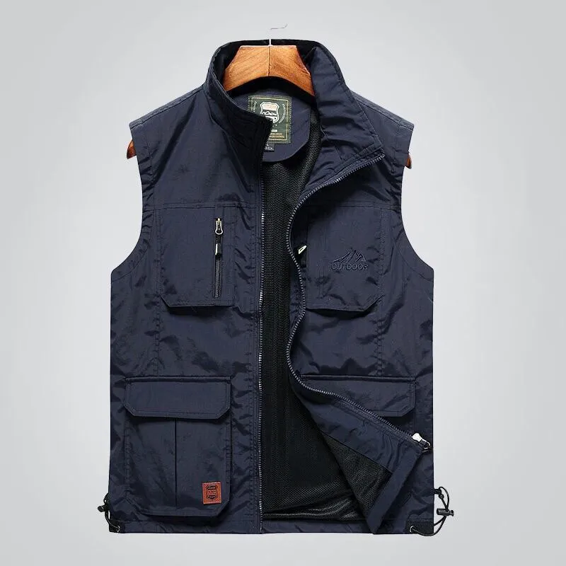 Mens Vests Quick Dry Breathable Multi Pocket Mesh Vest Sleeveless Jackets Man Outwear Fishing Waistcoats Brand Clothing