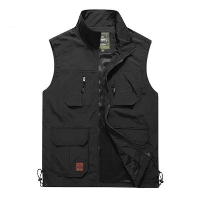 Mens Vests Quick Dry Breathable Multi Pocket Mesh Vest Sleeveless Jackets Man Outwear Fishing Waistcoats Brand Clothing