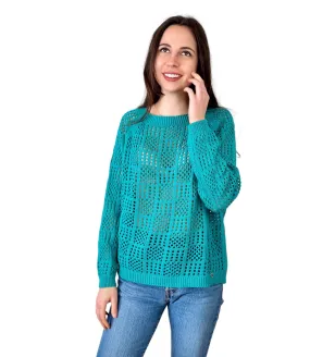 Please emerald perforated knit pullover