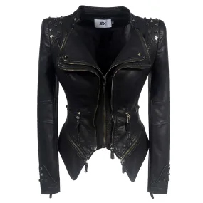 Plus Size Punk rivet Short Denim slim Jackets Women Wash Long Sleeve Vintage Casual studs Jean outerwear lapel Bomber Denim Coat