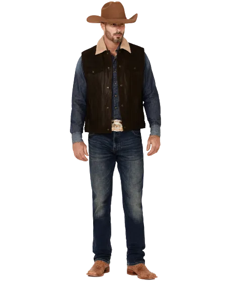Sidran Cripple Creek Men's Mocha Lightweight Snap-Front Leather Vest