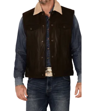 Sidran Cripple Creek Men's Mocha Lightweight Snap-Front Leather Vest