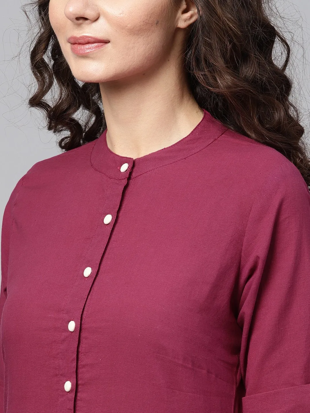 Solid Burgundy Straight Kurta Set With Cream Culottes