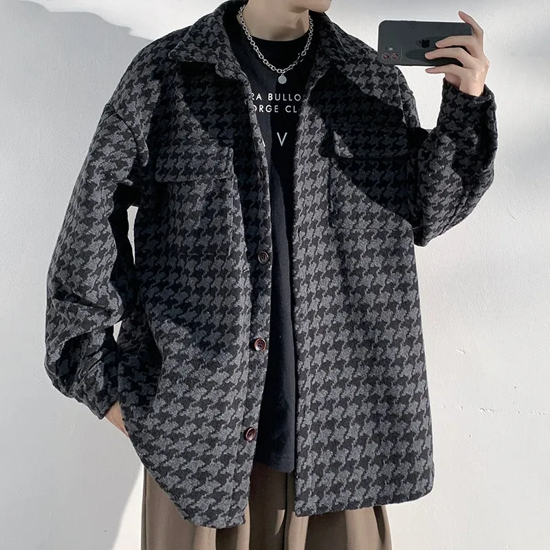 Spring Autumn Casual Premium Heavy Shirts Men Solid Loose Long Sleeve Shirts Male Hip Hop Thick Korean Man Woolen Coat New