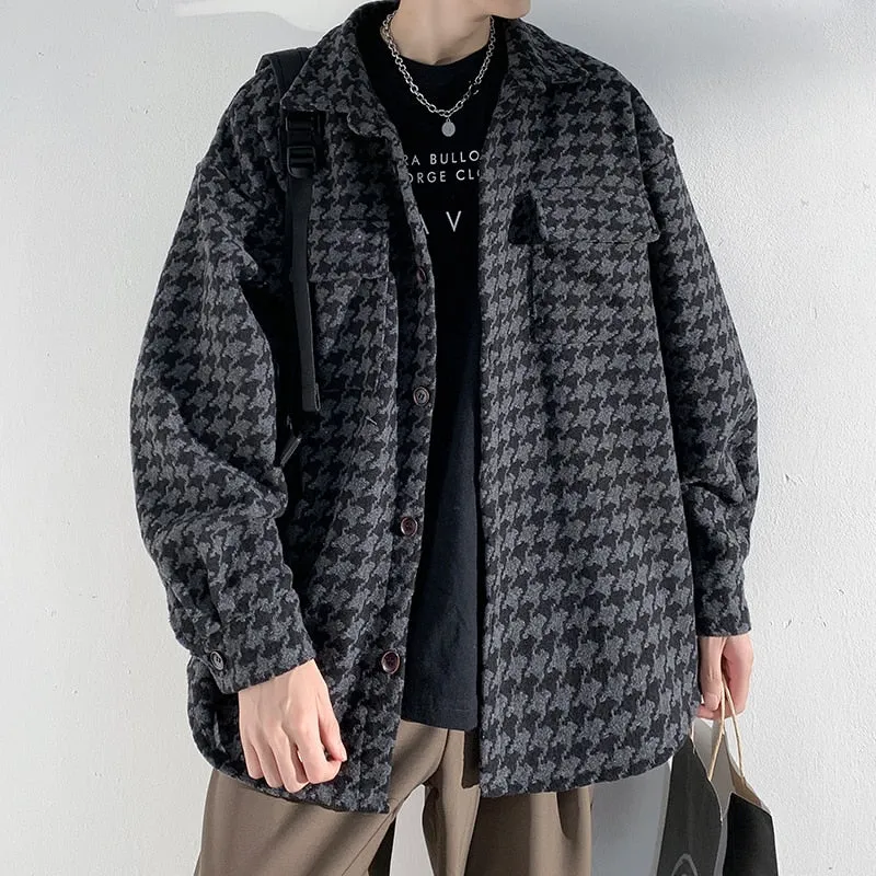 Spring Autumn Casual Premium Heavy Shirts Men Solid Loose Long Sleeve Shirts Male Hip Hop Thick Korean Man Woolen Coat New