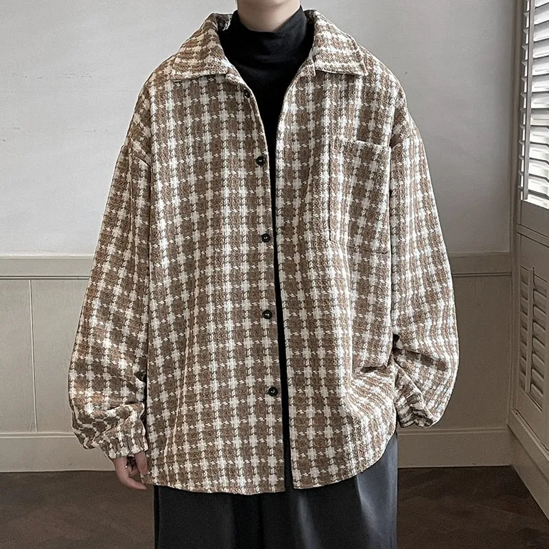 Spring Autumn Casual Premium Heavy Shirts Men Solid Loose Long Sleeve Shirts Male Hip Hop Thick Korean Man Woolen Coat New