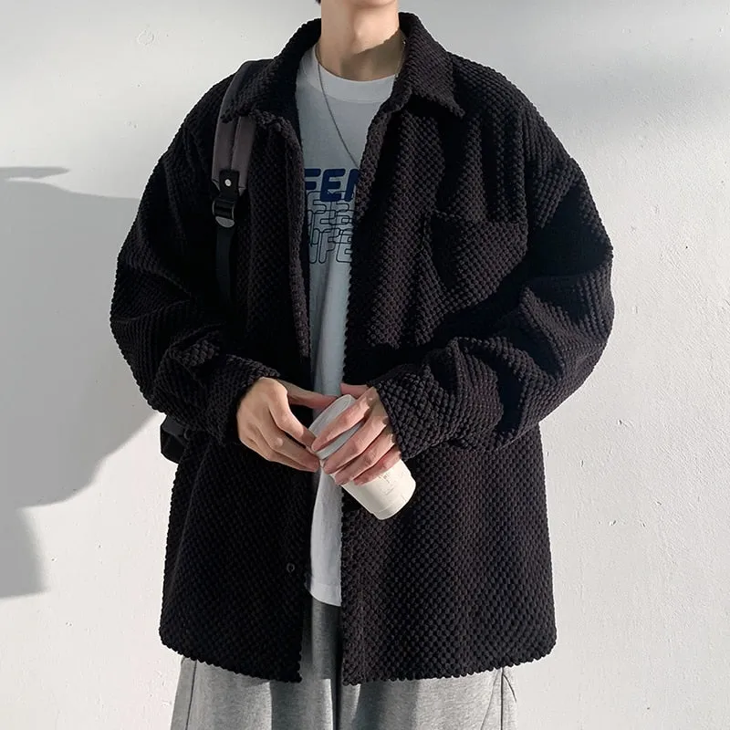 Spring Autumn Casual Premium Heavy Shirts Men Solid Loose Long Sleeve Shirts Male Hip Hop Thick Korean Man Woolen Coat New