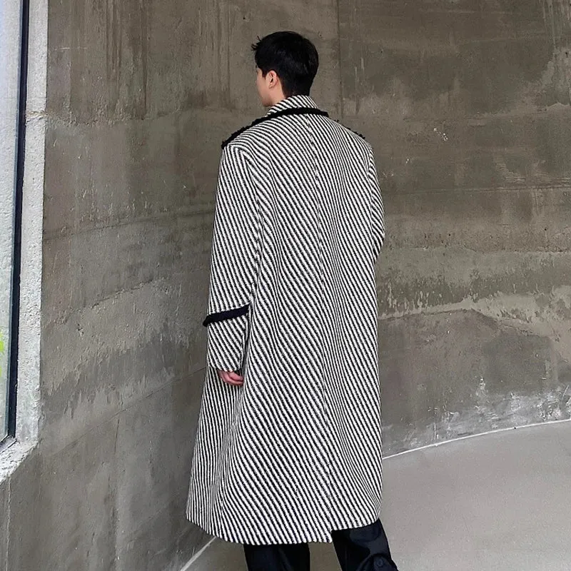 Striped Woolen Twill Lapel Coat