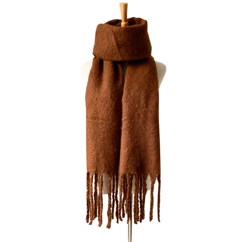 Unisex Warm Pure Color Thickened Tassels Roving Scarf