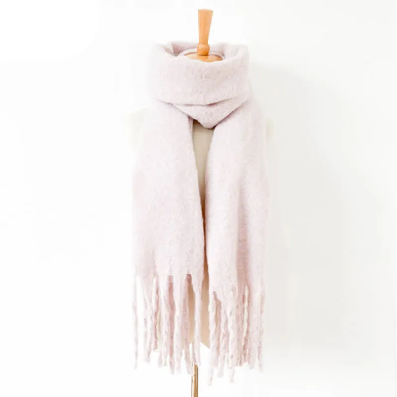 Unisex Warm Pure Color Thickened Tassels Roving Scarf