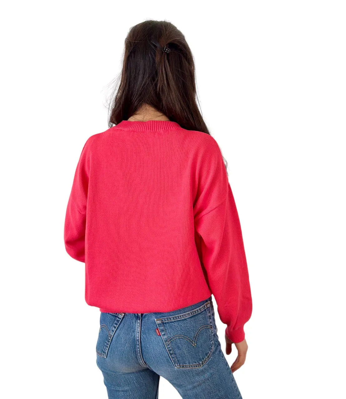 Vicolo raspberry embroidered logo cotton pullover