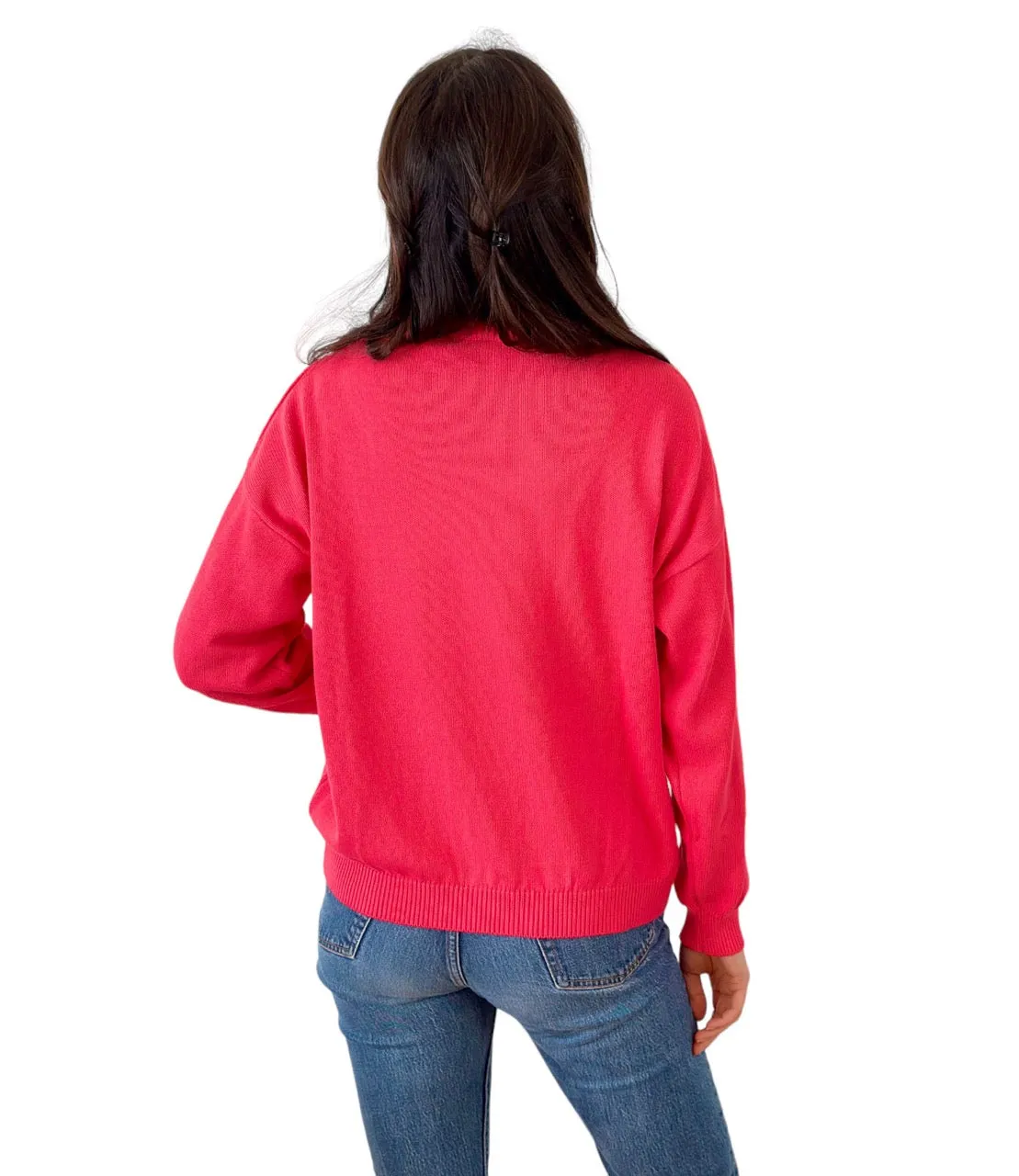 Vicolo raspberry embroidered logo cotton pullover