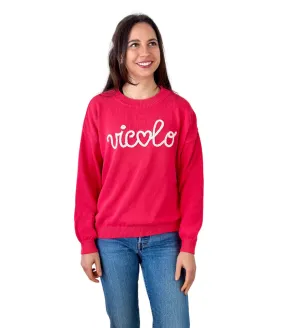Vicolo raspberry embroidered logo cotton pullover