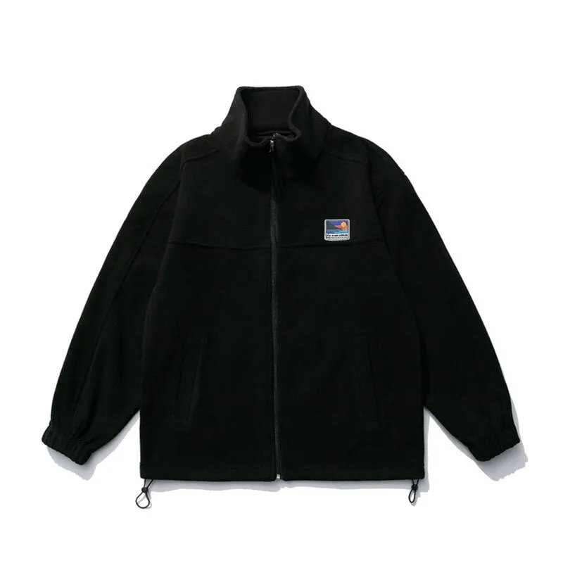 Winter Fleece Sweatshirt Japanese Streetwear Thick Stand Collar Coat Men Clothing Harajuku Casual Cardigan Hip Hop Couple Tops