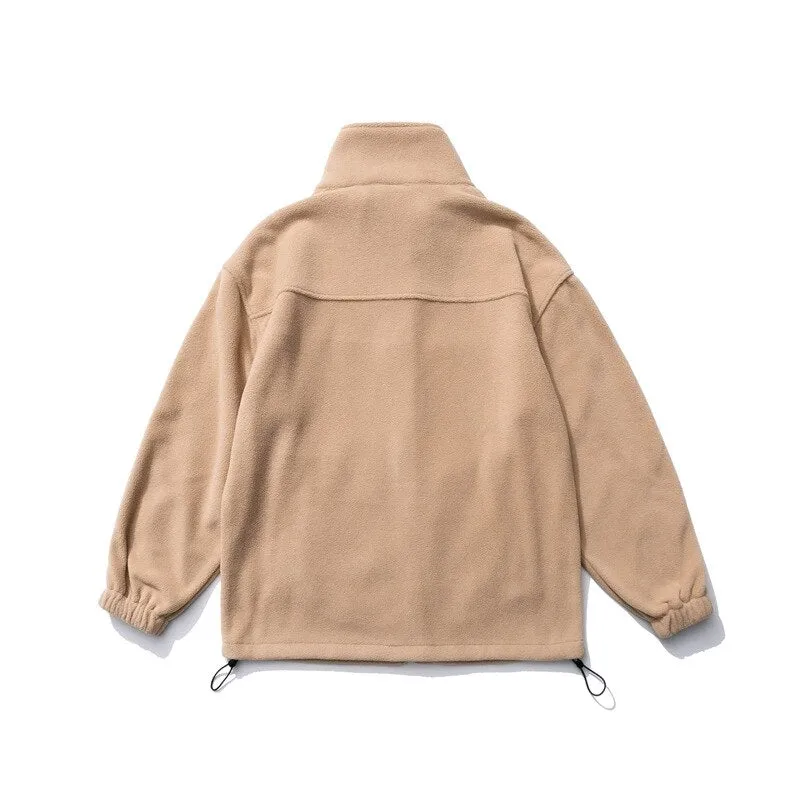 Winter Fleece Sweatshirt Japanese Streetwear Thick Stand Collar Coat Men Clothing Harajuku Casual Cardigan Hip Hop Couple Tops