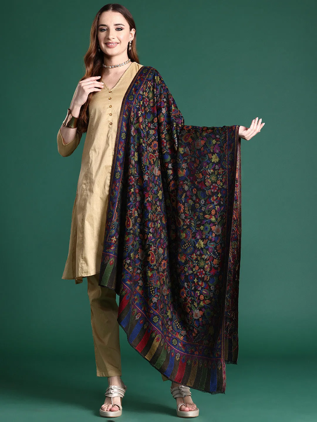 Women Floral Woven Design Shawl