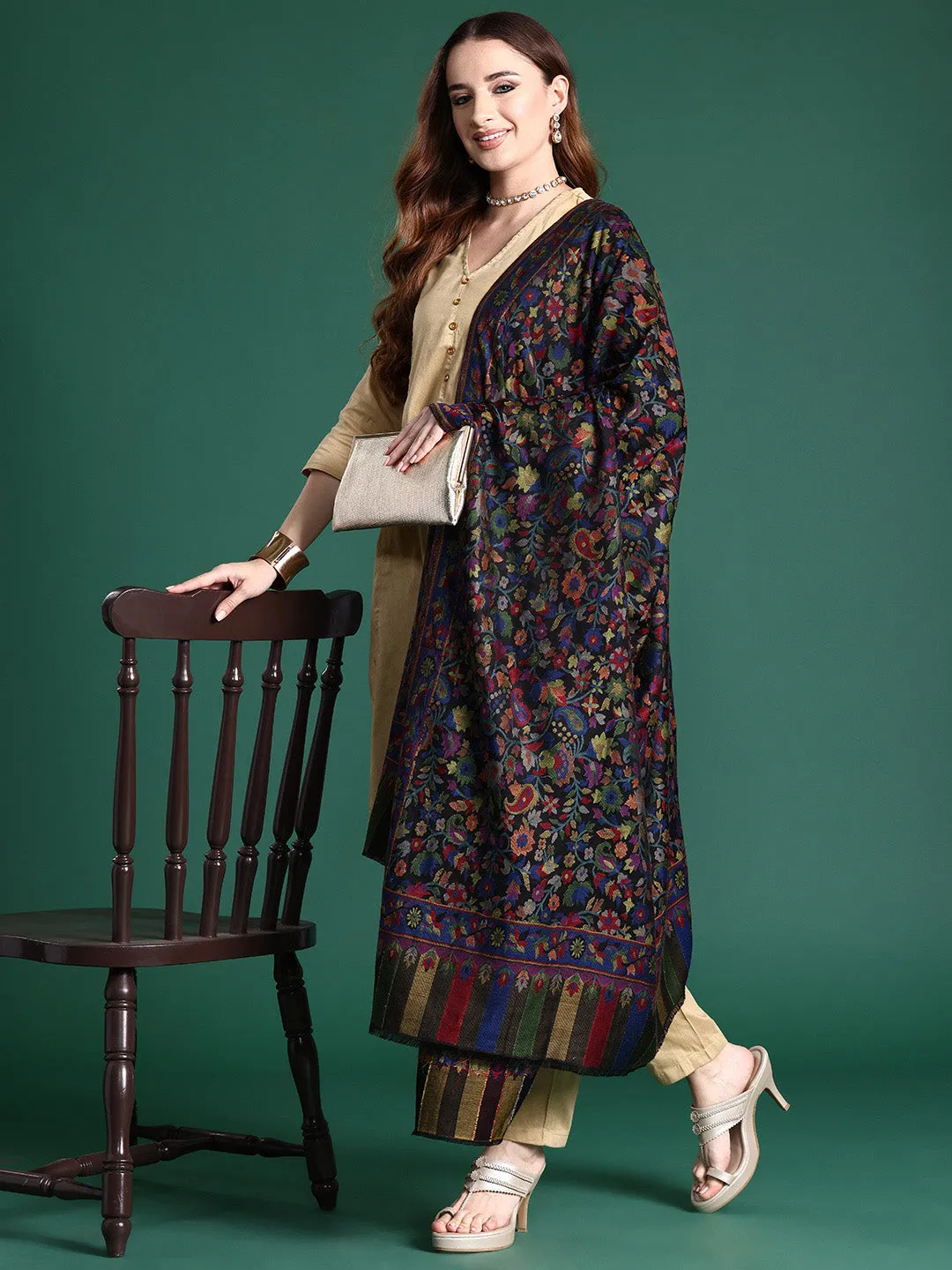 Women Floral Woven Design Shawl