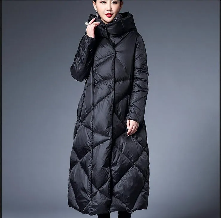 Women Winter Puffer Coat,Light Weight 90% Duck Down Jackets, Hooded Long Warm Down Coat/3326