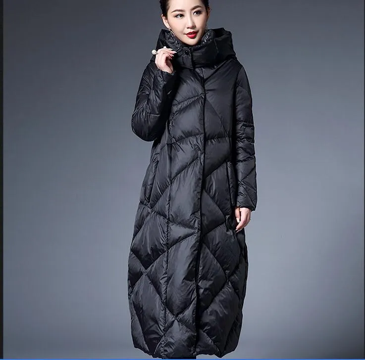 Women Winter Puffer Coat,Light Weight 90% Duck Down Jackets, Hooded Long Warm Down Coat/3326