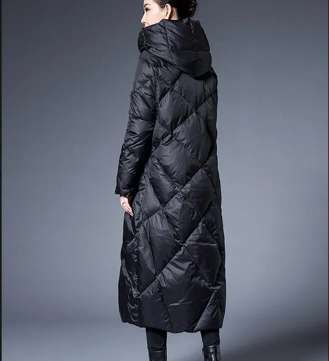 Women Winter Puffer Coat,Light Weight 90% Duck Down Jackets, Hooded Long Warm Down Coat/3326