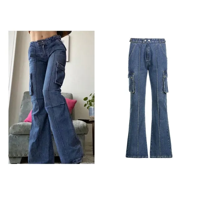 Y2K Jeans Retro Sashes Denim Pants Ruched Drawstring Cargo Pants